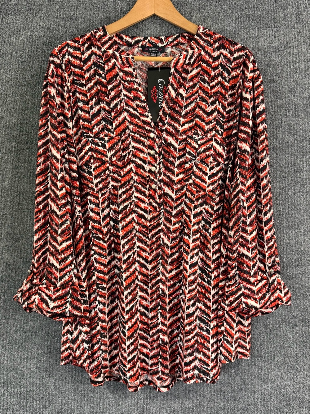Cocomo Womens 3X Multicolor Top 3/4 Roll Tab Sleeve V Neck Office Casual Stretch